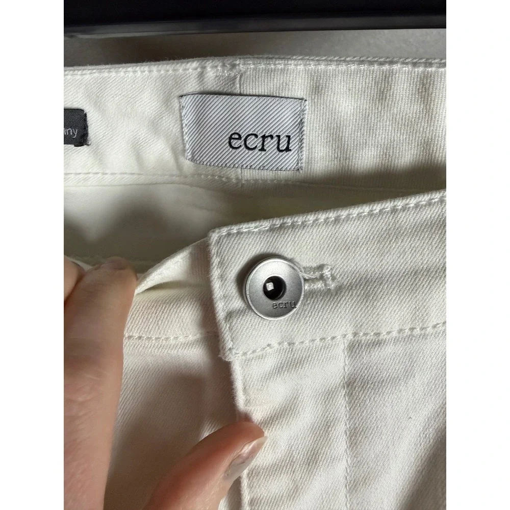 Ecru The Bel-Air Cuffed Skinny Jeans White Rhinestone Detail Womens Size 4 - Picture 8 of 11